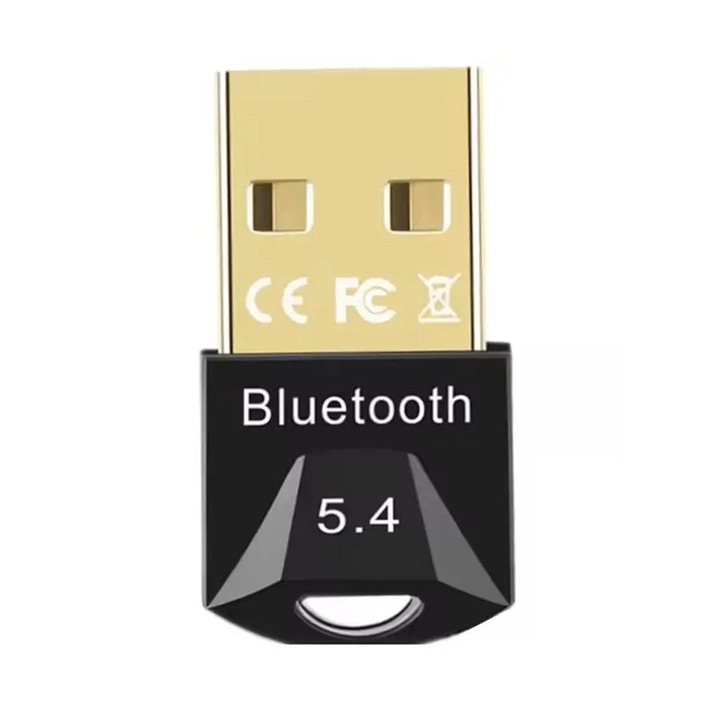 Adaptor Bluetooth 5.4 USB pentru PC, Stick Wireless, Latency Redusa, Plug and Play, Compatibil Windows 7/10/8.1/11, Negru, Ideal pentru Gaming, Conferinte Online, Streaming Muzica, Conectare Casti, Tastatura, Mouse, Controller, Transfer Date Rapid