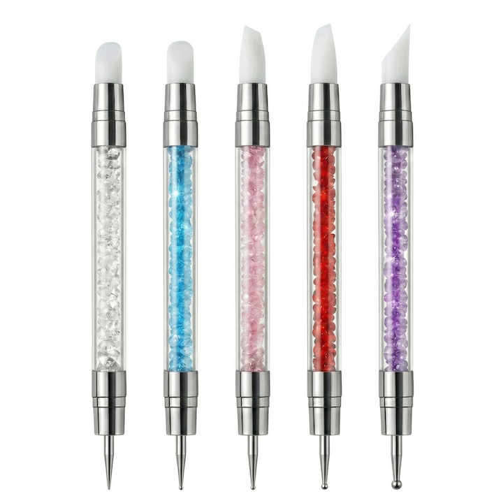 Set 5 pensule manichiura TITECK pentru gel, Nail Art, multicolor