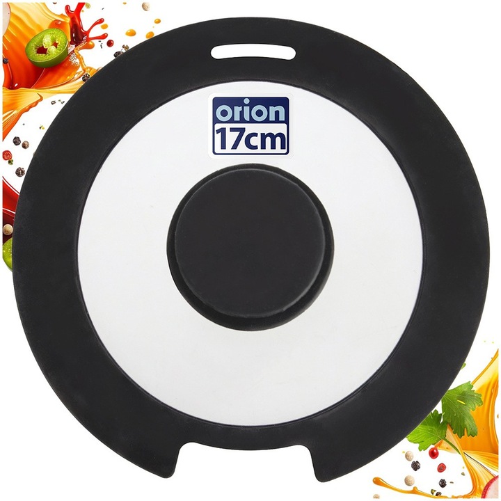 Üvegfedő edényekhez, Orion, 17 cm, boroszilikát üveg, átlátszó fekete