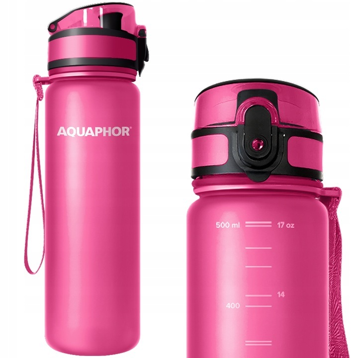Бутилка за филтриране на вода AQUAPHOR, 500 мл, активен въглен, херметична капачка, черна