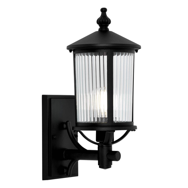 Kaja Miami K-8220 kültéri fali lámpa, fém és üveg, fekete, IP44, 1 db E27 LED fényforrás