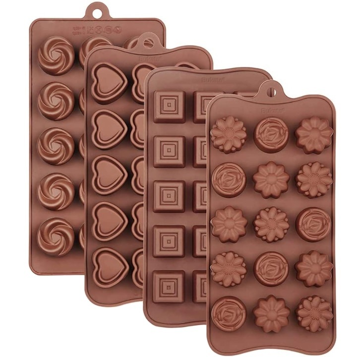4 db Macvi® szilikon csokoládéforma készlet, tapadásmentes, rugalmas, BPA-mentes, cukorkákhoz, pralinékhoz, jéghez, barna