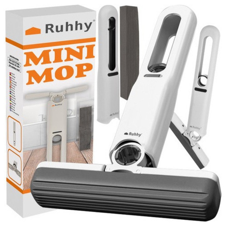 Mini mop Ruhhy, cu auto-stoarcere, 2 rezerve, cap flexibil, pentru geamuri si suprafete mici