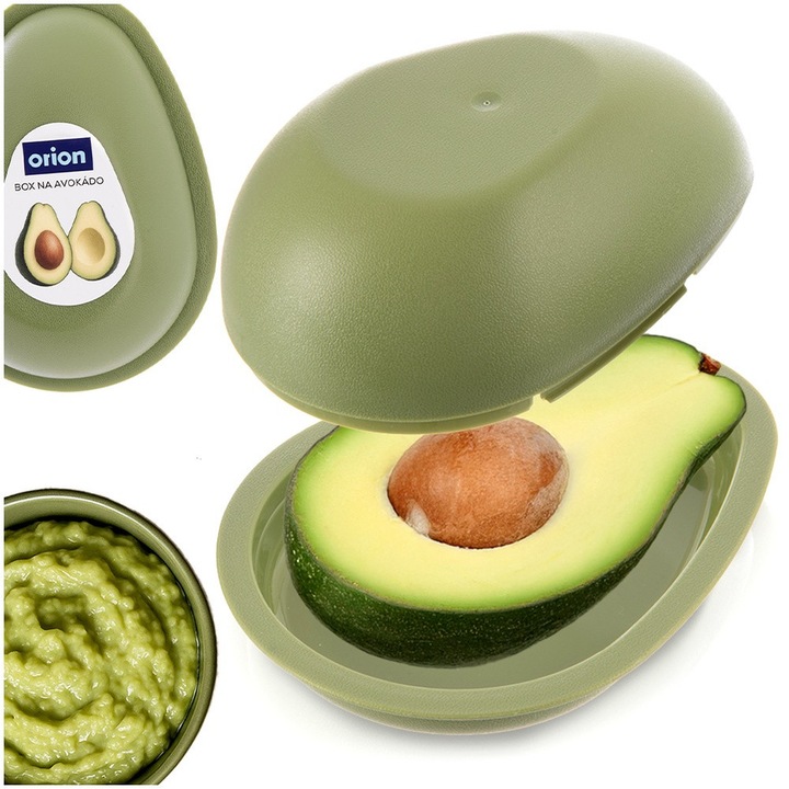 Recipient Pastrare Pentru Jumatate De Avocado, Orion, Modern, 12.5x9.5x5.5 cm, Plastic Alimentar, Verde Transparent, Caserola Ermetica Previne Oxidarea Mirosurilor, Ideal Pentru Paste Guacamole Gustari Birou, Compatibil Masina Spalat Vase Premium
