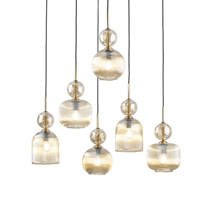 Лампа TK Lighting Sophia 11044, кехлибарено стъкло, метал, 6 LED източника E14, IP20