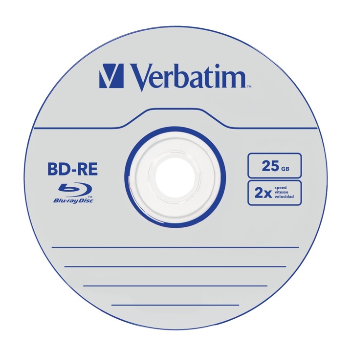 BD-RE Verbatim 25GB 2x пакети, 5 броя, Jewel Case, бяло синьо