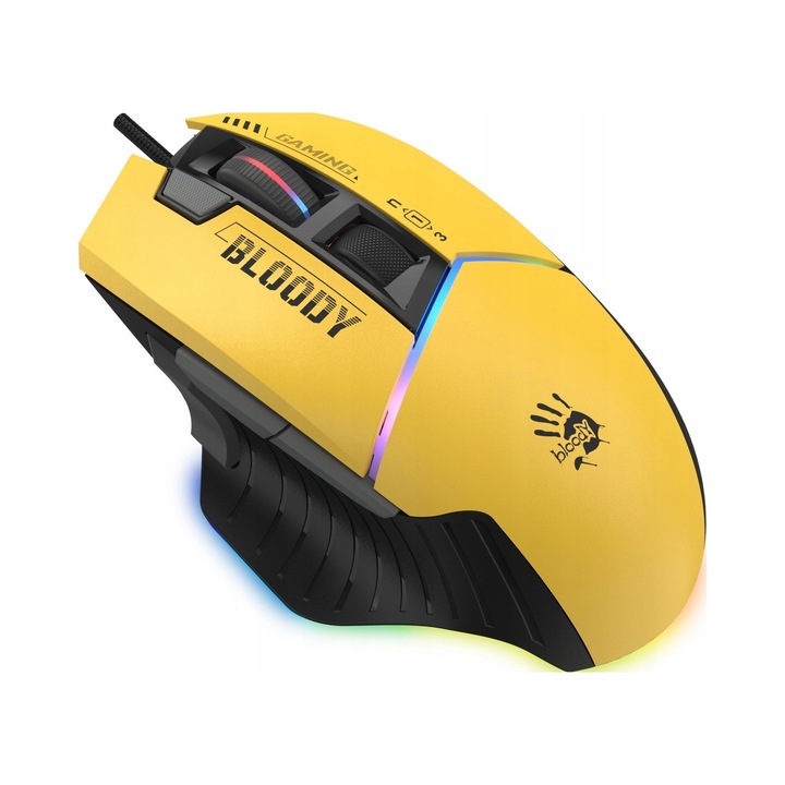 Mouse gaming A4Tech Bloody W95Max, RGB, 12000 DPI, USB, verde lime, 1.8m