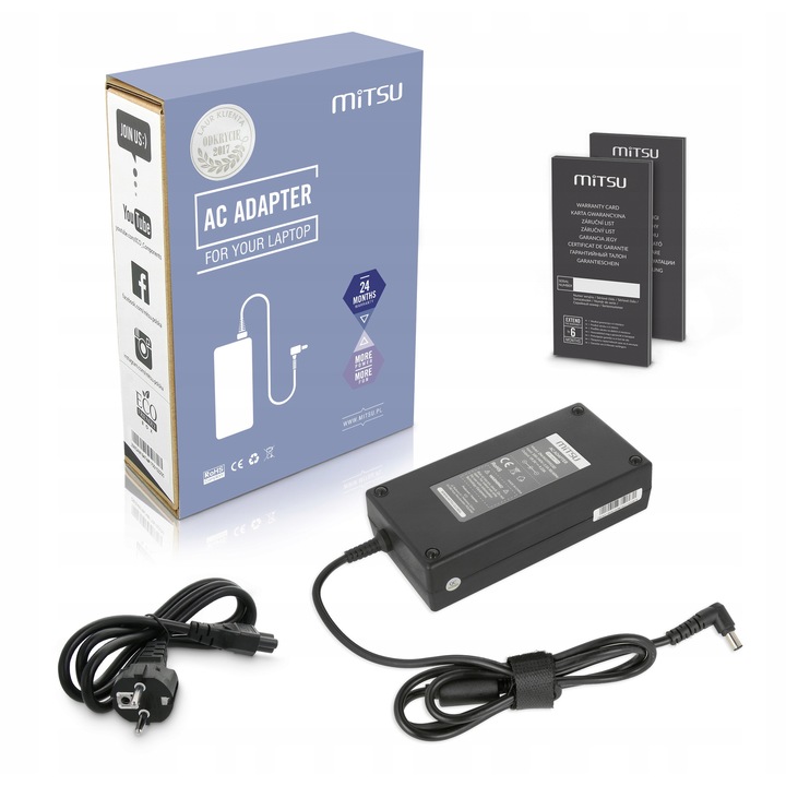Mitsu laptop töltő 19.5V 9.23A 180W, 6.0x3.7mm tű, komplett szett