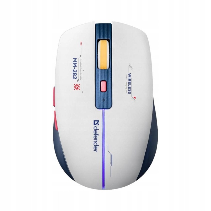 Mouse wireless Defender DILA MM-282, 1800dpi, alb-albastru, 6 butoane, 35x64x101mm