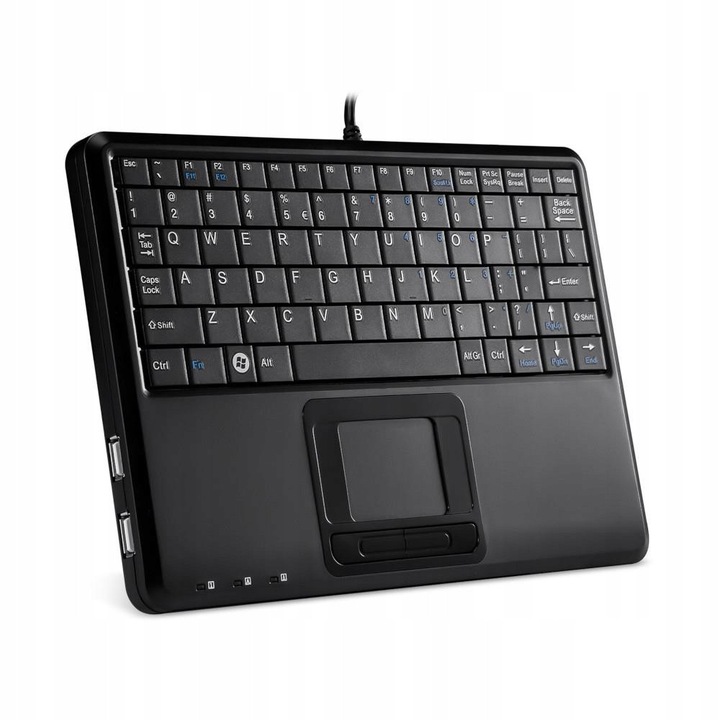 Компактна клавиатура Perixx 510H, USB, с вграден тъчпад и 2 USB хъб порта, тънка, черна