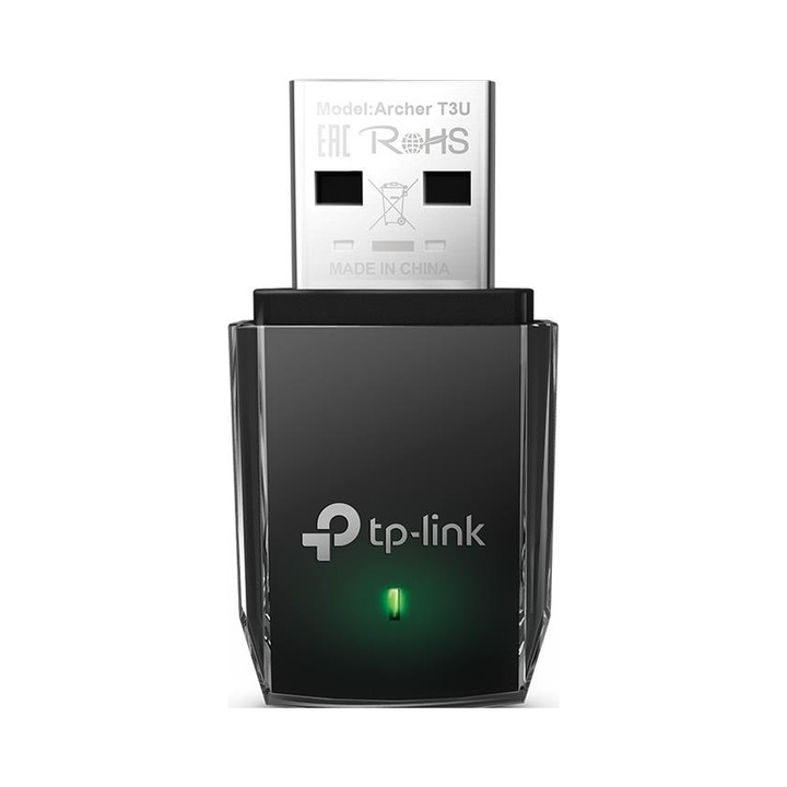 Placa de retea wireless USB TP-Link Archer T3U AC1300, USB 3.0, dual-band 802.11ac (867 Mb/s 5GHz / 400 Mb/s 2,4GHz), MU-MIMO, negru, QRUD7MDWH4M