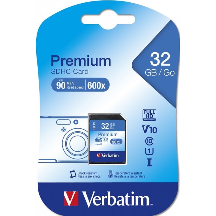 Карта памет Verbatim 32GB SDHC Class 10, 13,30x0,40x8,90cm, черна