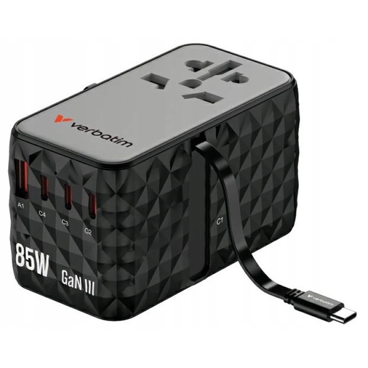 Verbatim GaN III utazó adapter, 4xUSB-C, 85W, fekete