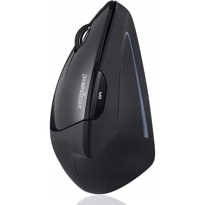 Mouse wireless Perixx PERIMICE-713L verticala ergonomica, 6 butoane, neagra, 62x68x124mm
