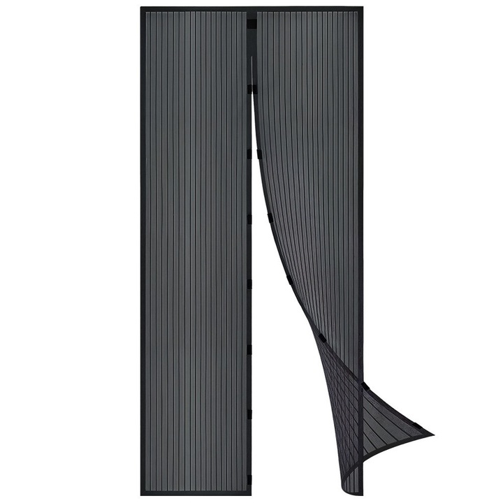 Plasa Anti Tantari Magnetica Pentru Usa, Orion, Clasic, 212x100 cm, Poliester, Negru, Inchidere Magnetica Automata Fara Efort, 2 Plase 50 cm Latime, Protectie Insecte Premium, Montare Cu Banda Scai Velcro Sau Pioneze, Ajustabila Prin Taiere, Lux