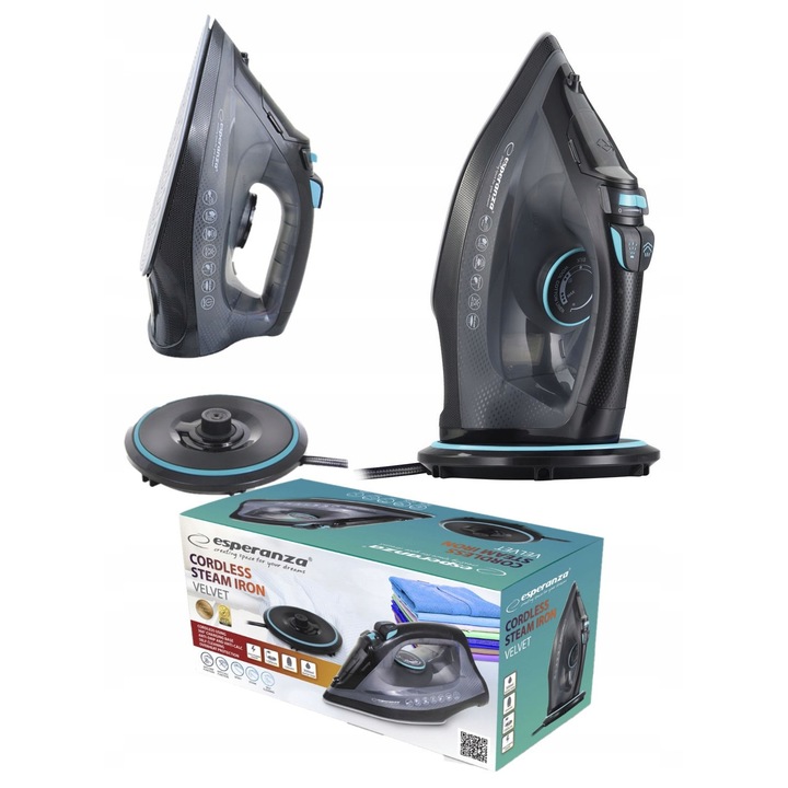 Fier de calcat fara fir Esperanza Velvet Ceramic 2600W, ceramica, 300ml, 1.8m