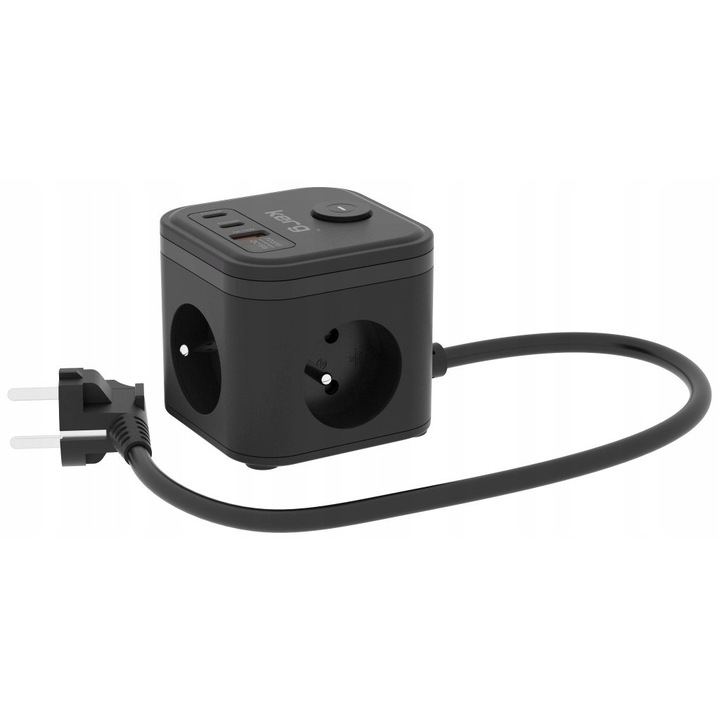 Kerg hosszabbító 3 aljzattal, USB-A+USB-C gyors töltővel, 1,5m