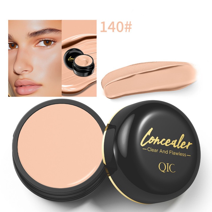 Crema Corector QIC, Fond de Ten Soft Skin, Acoperire Totala, Impermeabil, Corectoare Machiaj pentru Cearcane, Cicatrici Acnee, Tatuaje si Semne Nastere, Finisaj Mat Rezistent, Fata si Corp, 140# Natural