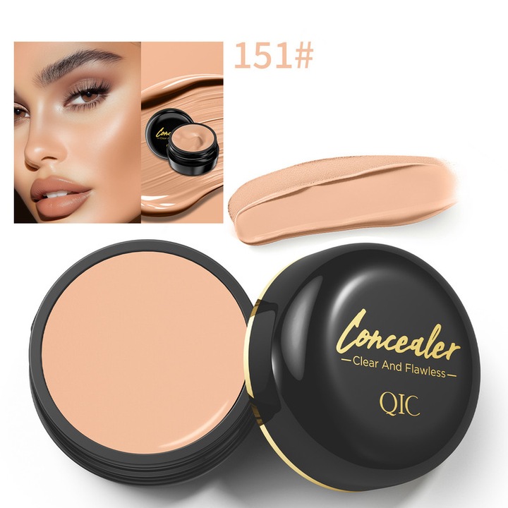 Crema Corector QIC, Fond de Ten Soft Skin, Acoperire Totala, Impermeabil, Corectoare Machiaj pentru Cearcane, Cicatrici Acnee, Tatuaje si Semne Nastere, Finisaj Mat Rezistent, Fata si Corp, 151# Deep