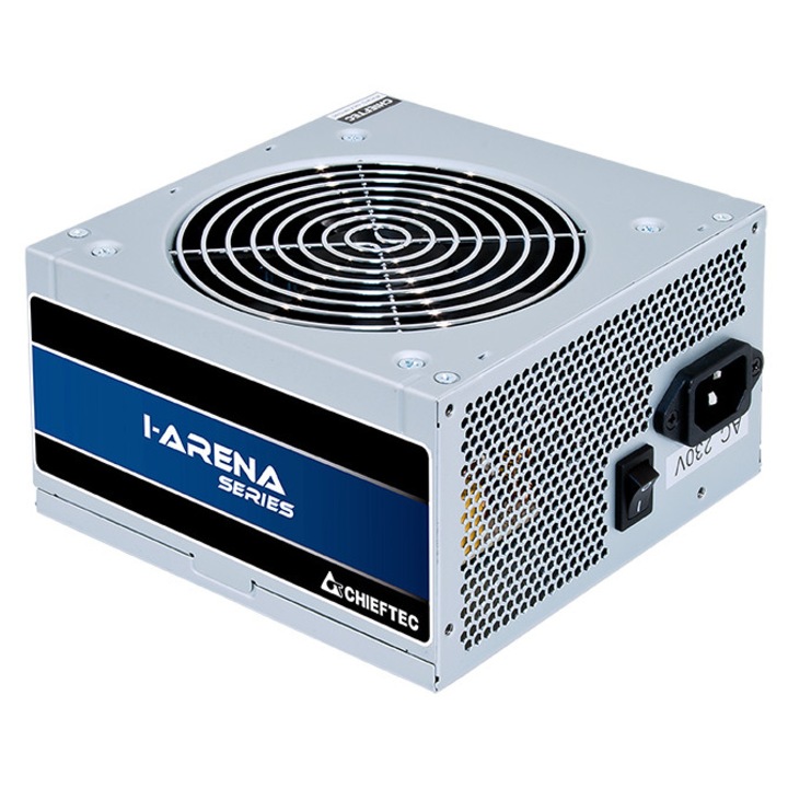 Sursa alimentare PC Chieftec GPB-450S 450W ATX, eficienta >85%, PFC activ 0,9, ventilator 120 mm, 5x SATA, 3x Molex, 6+2 PCIe, argintiu, 140x150x87 mm