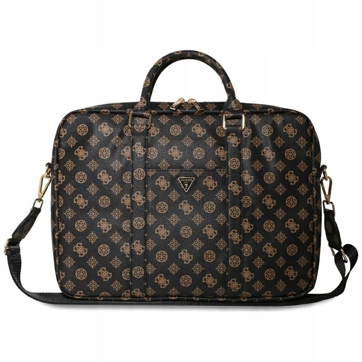 Чанта Guess 4G Peony, за лаптоп 16", екологична, черна, 39x28x4см