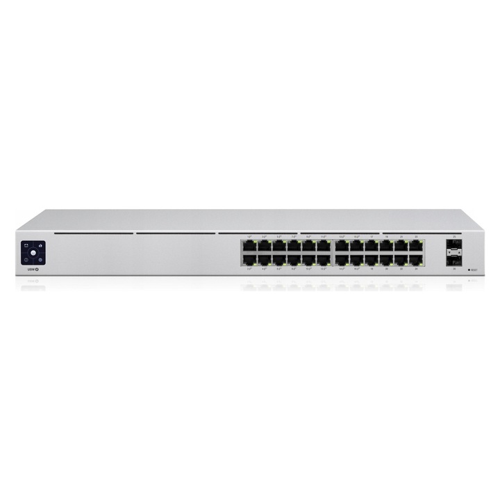 Ubiquiti UniFi Switch 24 PoE menedzselhető switch, 24 Gigabit Ethernet port, 16 PoE+ port, 442,4x200x43,7mm, ezüst
