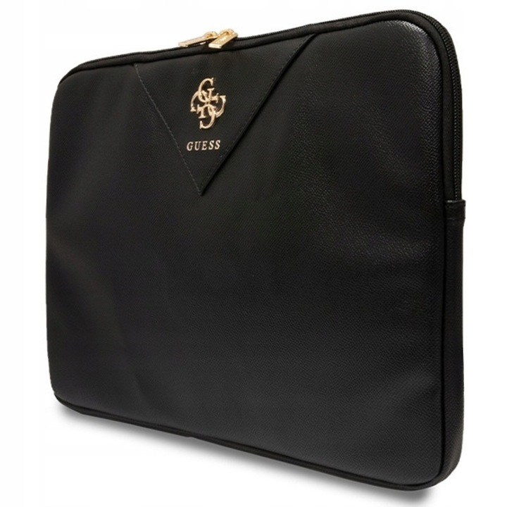 Guess laptop táska, ZIP Leather Triangle modell, 14", fekete, ökológiai bőrből, 26x34x2,5cm