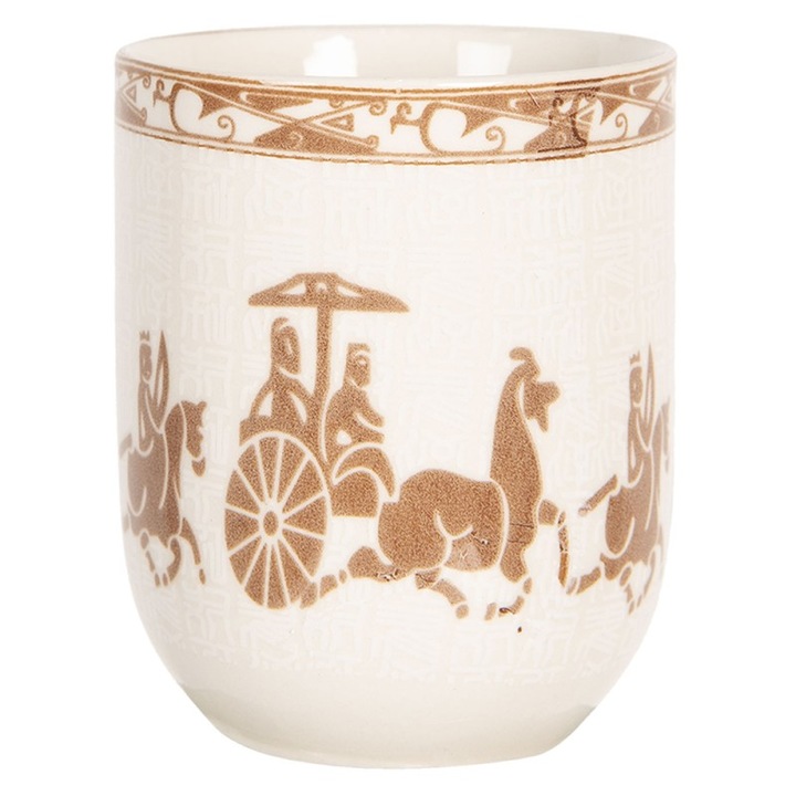 Porcelán teáscsésze 100 ml Clayre & Eef, bézs, vintage motívum, Ø6x8 cm