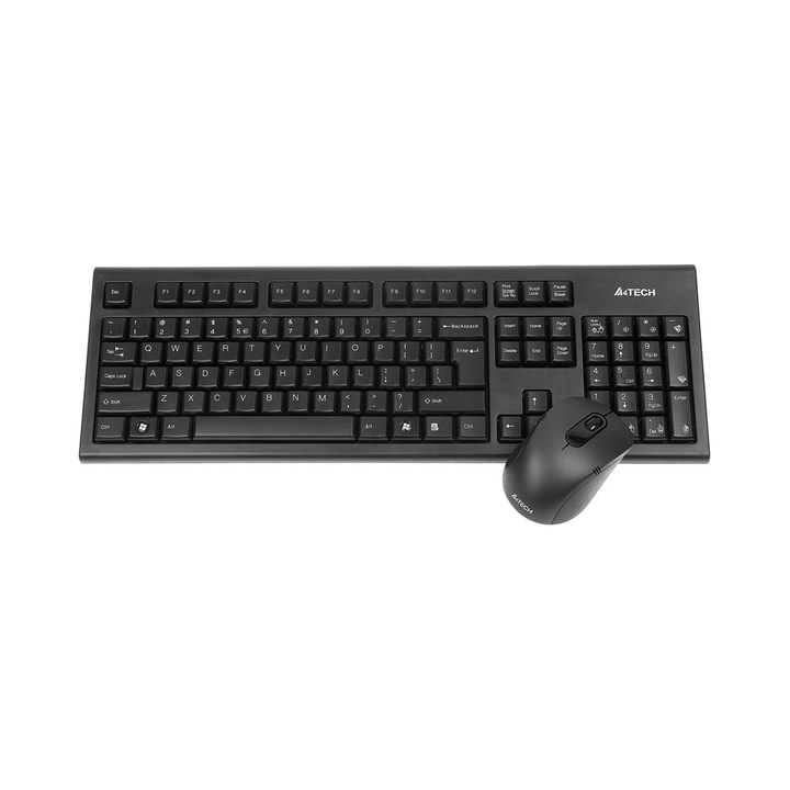 Vezeték nélküli billentyűzet + egér szett A4Tech V-TRACK 2.4G, 2000 dpi, fekete
