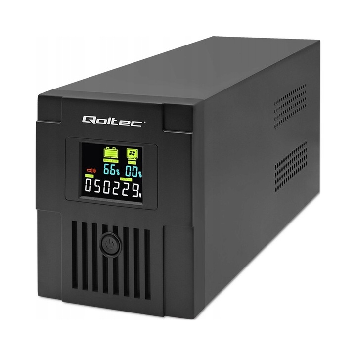 Qoltec Monolith 1500VA 900W LCD USB szünetmentes tápegység, fekete, 375x135x165mm