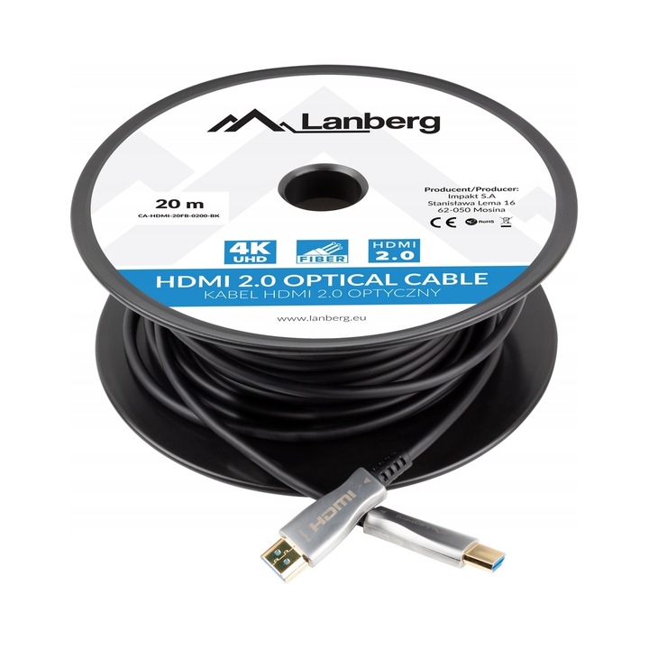 Lanberg HDMI kábel 20m v2.0 fekete metál