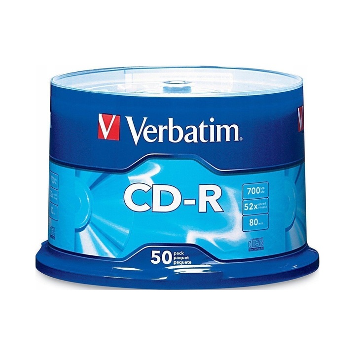 Пакет 50 CD-R Verbatim 700MB, за печат, 52x, AZO технология