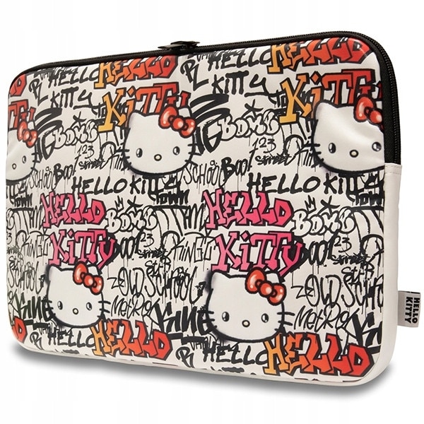 Etui laptop Hello Kitty, Zip PU Tags Graffiti, 14", bej, 25,5x34,5x2cm