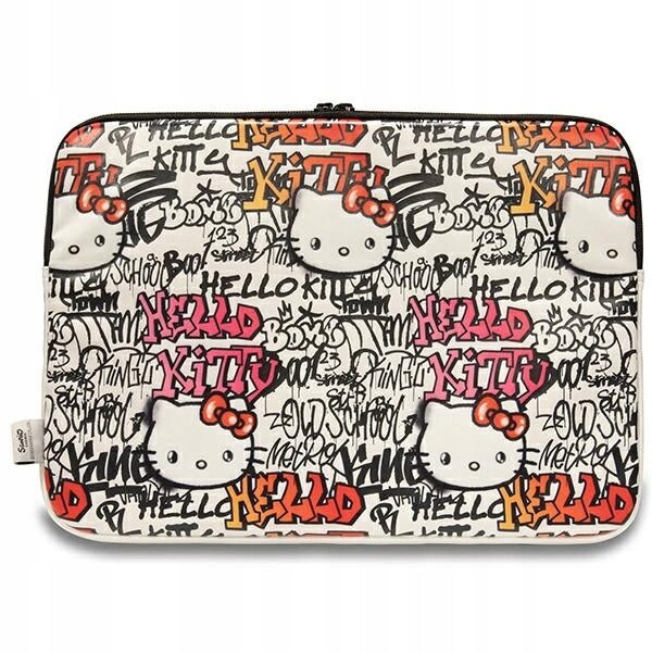 Etui laptop Hello Kitty, Zip PU Tags Graffiti, 14", bej, 25,5x34,5x2cm