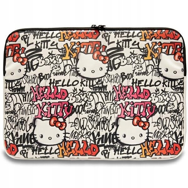 Etui laptop Hello Kitty, Zip PU Tags Graffiti, 14", bej, 25,5x34,5x2cm