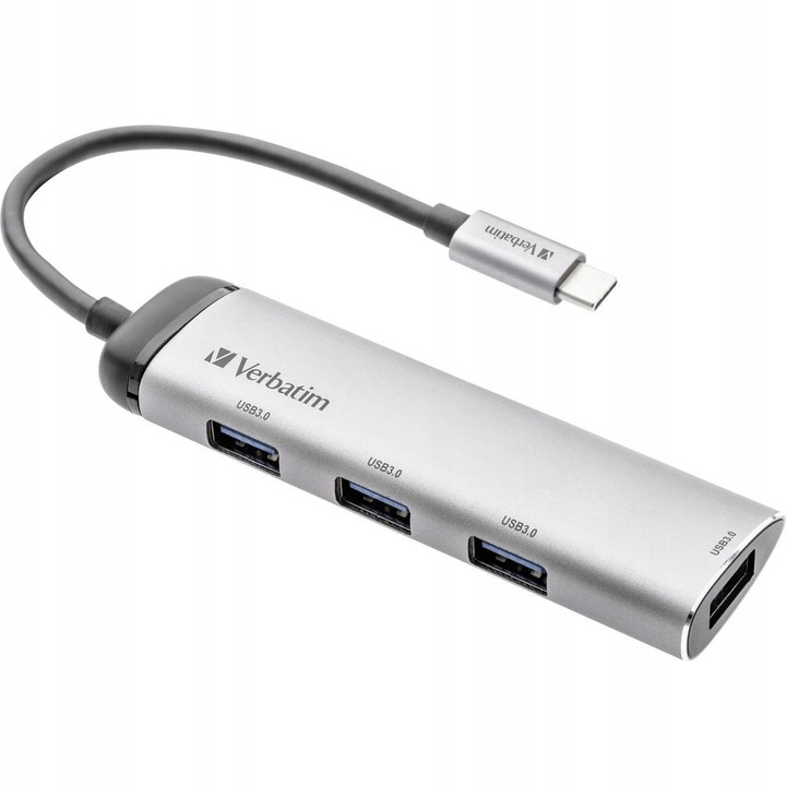 Hub USB-C Verbatim 4 porturi USB 3.2 Gen 1, gri, 15cm