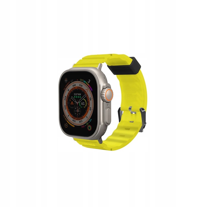 Pasek siliconic pentru Apple Watch, compatibil cu modele 49/45/44/42 mm, design modern, impermeabil, galben