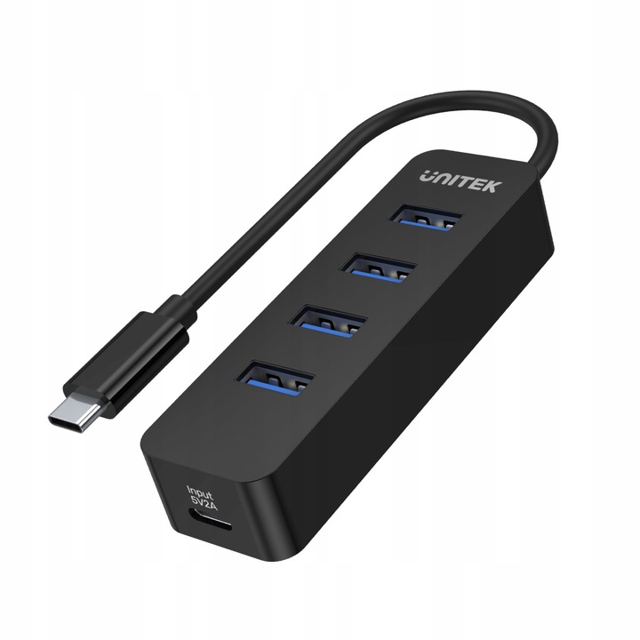 Хъб USB-C Unitek H1117B 4xUSB-A 3.1 черен 8.6x2.6x1.7cm 10W