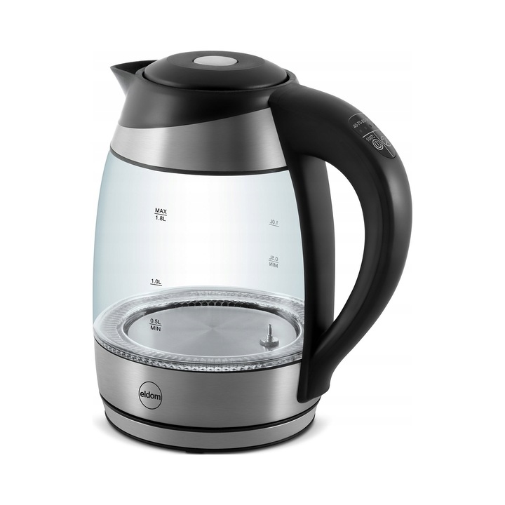 Eldom LUX elektromos vízforraló, hőmérséklet-szabályozás 40-100C, üveg rozsdamentes acél, 1.8l