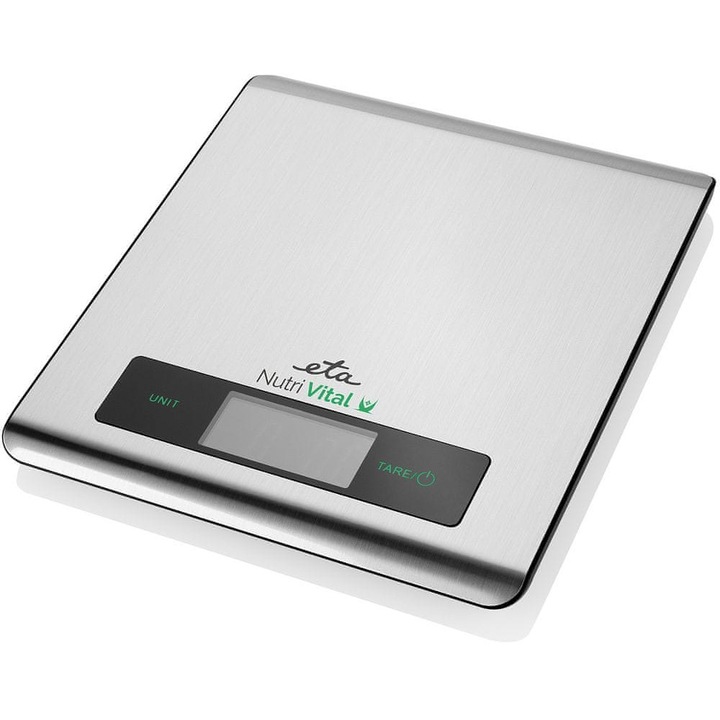 Кухненска везна ETA със смарт приложение Nutri Vital, капацитет 5кг, LCD дисплей, сребриста