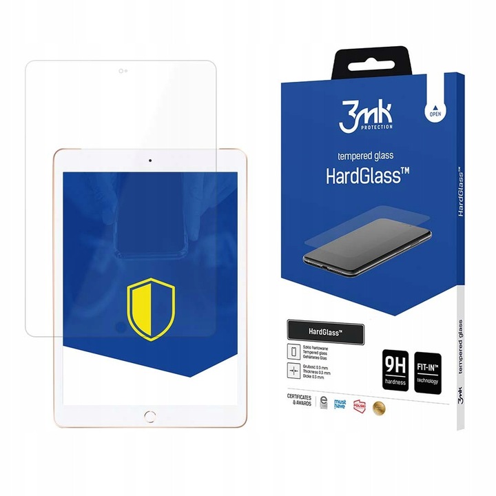 3mk HardGlass защитно стъклено фолио за iPad 10.2" 8-мо/9-то поколение, 9H, 0.3мм, монтажен комплект