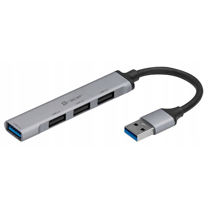 HUB USB 3.0 Tracer H41, 4 portos, alumínium, ezüst