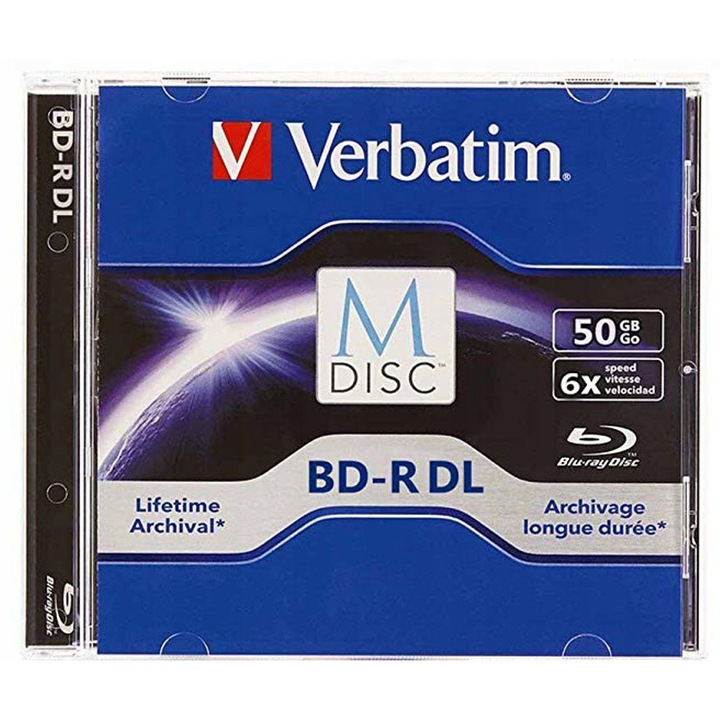 Discuri M-DISC BD-R DL Verbatim 50GB 6x set 5 bucati jewel case