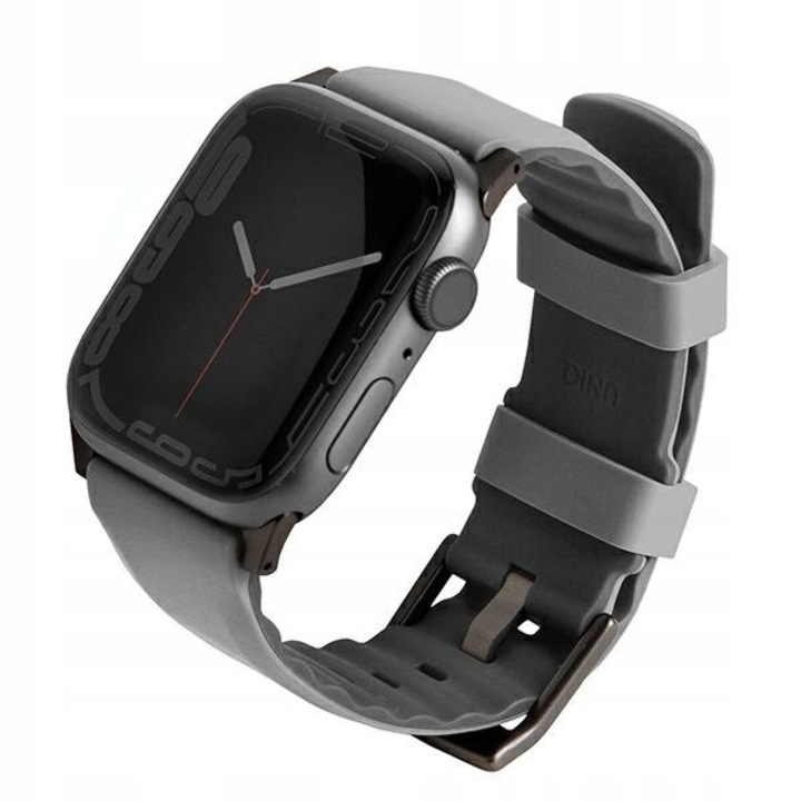 UNIQ, curea pentru Apple Watch din silicon AiroSoft, respirabila cu caneluri pentru ventilatie si inchizatoare din otel inoxidabil, Linus, gri, 42/44/45mm