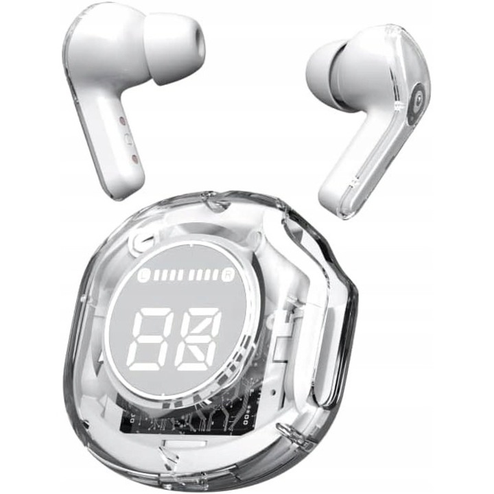 Gembird TWST-01-W vezeték nélküli fülhallgató, átlátszó fehér, 6 óra, Bluetooth