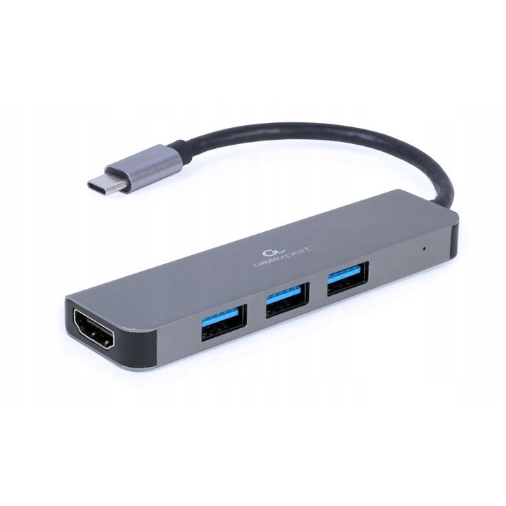 USB хъб Gembird A-CM-COMBO2-01 3-портов USB 3.2 + HDMI 4K, сив, 80x23x17мм
