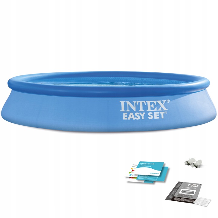 Piscina de gradina cu margine gonflabila (bazin gonflabil) Intex Easy Set 28116, din pcv 3 straturi, capacitate 3077 l, albastru, 305 x 61 cm