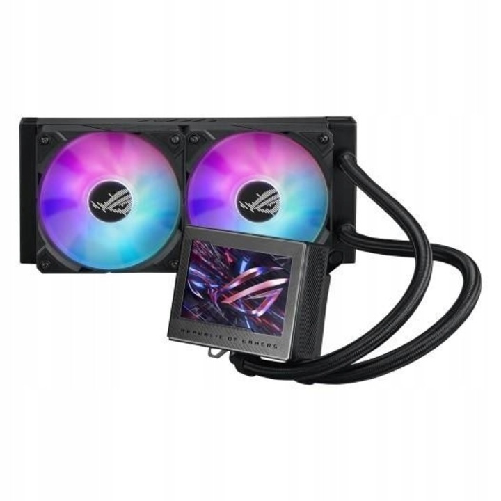 AIO охлаждане ASUS ROG RYUJIN III 240 ARGB, 2 вентилатора 120 мм, ARGB осветление, размери 279.5x120x30 мм