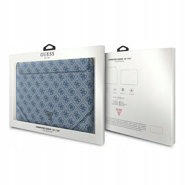 Etui laptop Guess 4G Uptown, 13-14", ecologic, albastru, 237x347mm