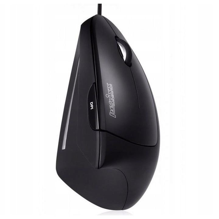 Mouse cu fir Perixx PERIMICE-513, mouse optic vertical ergonomic pentru mana dreapta, 1600 DPI, 5 butoane, USB Tip-A, cablu 1.8 m, Negru, 1 buc